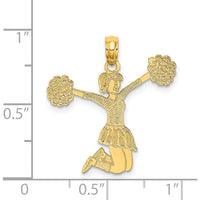 14K Yellow Gold Cheerleader Jumping with Pom-Poms Charm - Polished Finish by Oro Pregiato