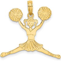 14K Yellow Gold Cheerleader Jumping with Pom-Poms Charm - Polished Finish by Oro Pregiato