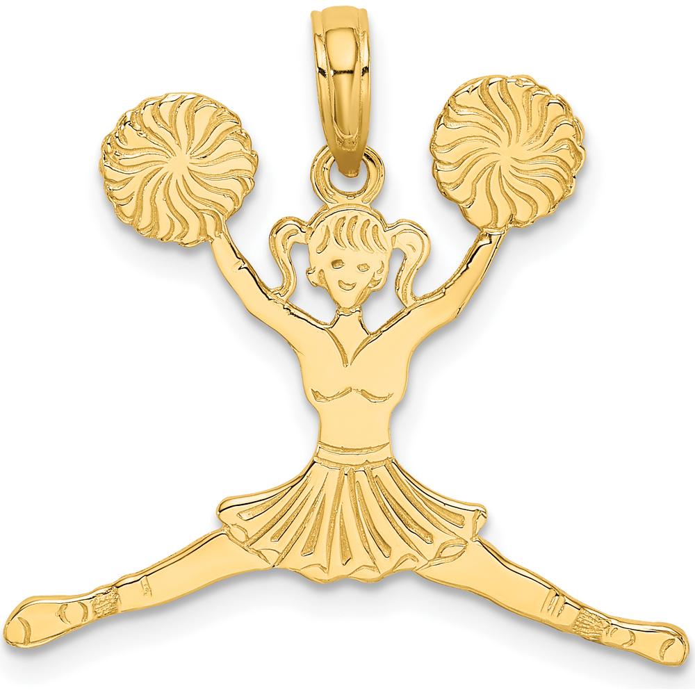 14K Yellow Gold Cheerleader Jumping with Pom-Poms Charm - Polished Finish by Oro Pregiato