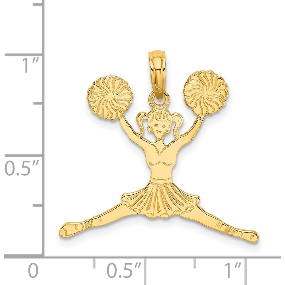 14K Yellow Gold Cheerleader Jumping with Pom-Poms Charm - Polished Finish by Oro Pregiato