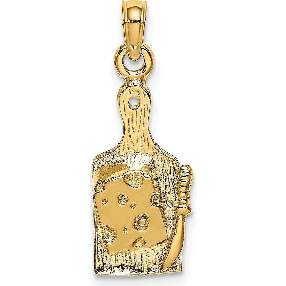 14K Yellow Gold Cheese Board with Knife Pendant Charm - Playful Culinary Design by Oro Pregiato