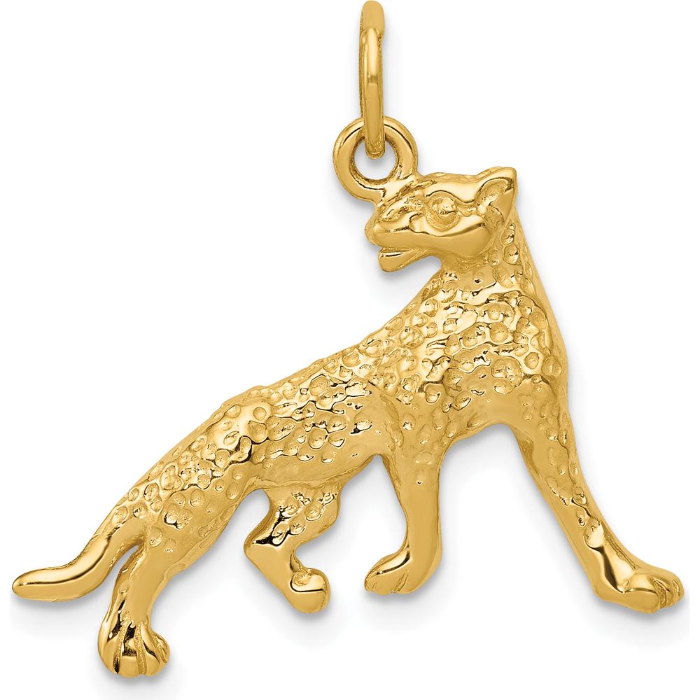 14K Yellow Gold Cheetah Pendant Charm - Detailed Wild Animal Design by Oro Pregiato