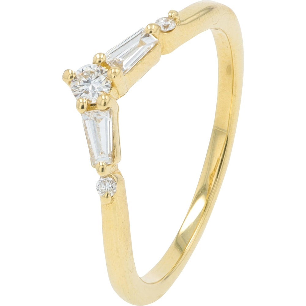 14K Yellow Gold Chevron Band with Round and Baguette Lab Grown Diamonds - 0.20 Carat Total Diamond Weight