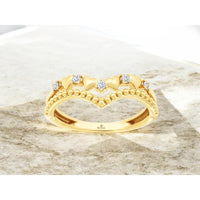 14K Yellow Gold Chevron Heart Band Ring with Round Diamonds - 0.10 Carat Total Diamond Weight - Royal Jewelry