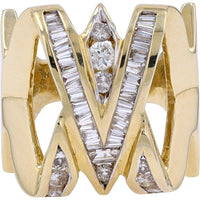 14K Yellow Gold Chevron Ring with Channel-Set Baguette and Round Diamonds - 1.50 Carat Total Diamond Weight