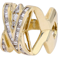 14K Yellow Gold Chevron Ring with Channel-Set Baguette and Round Diamonds - 1.50 Carat Total Diamond Weight