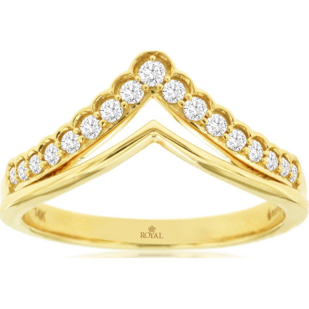 14K Yellow Gold Chevron Ring with Round Diamonds - 0.20 Carat Total Diamond Weight - Royal Jewelry