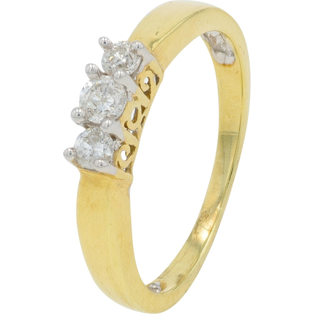 14K Yellow Gold Chevron Ring with White Gold Prong-Set Round Diamond - 0.25 Carat Total Diamond Weight