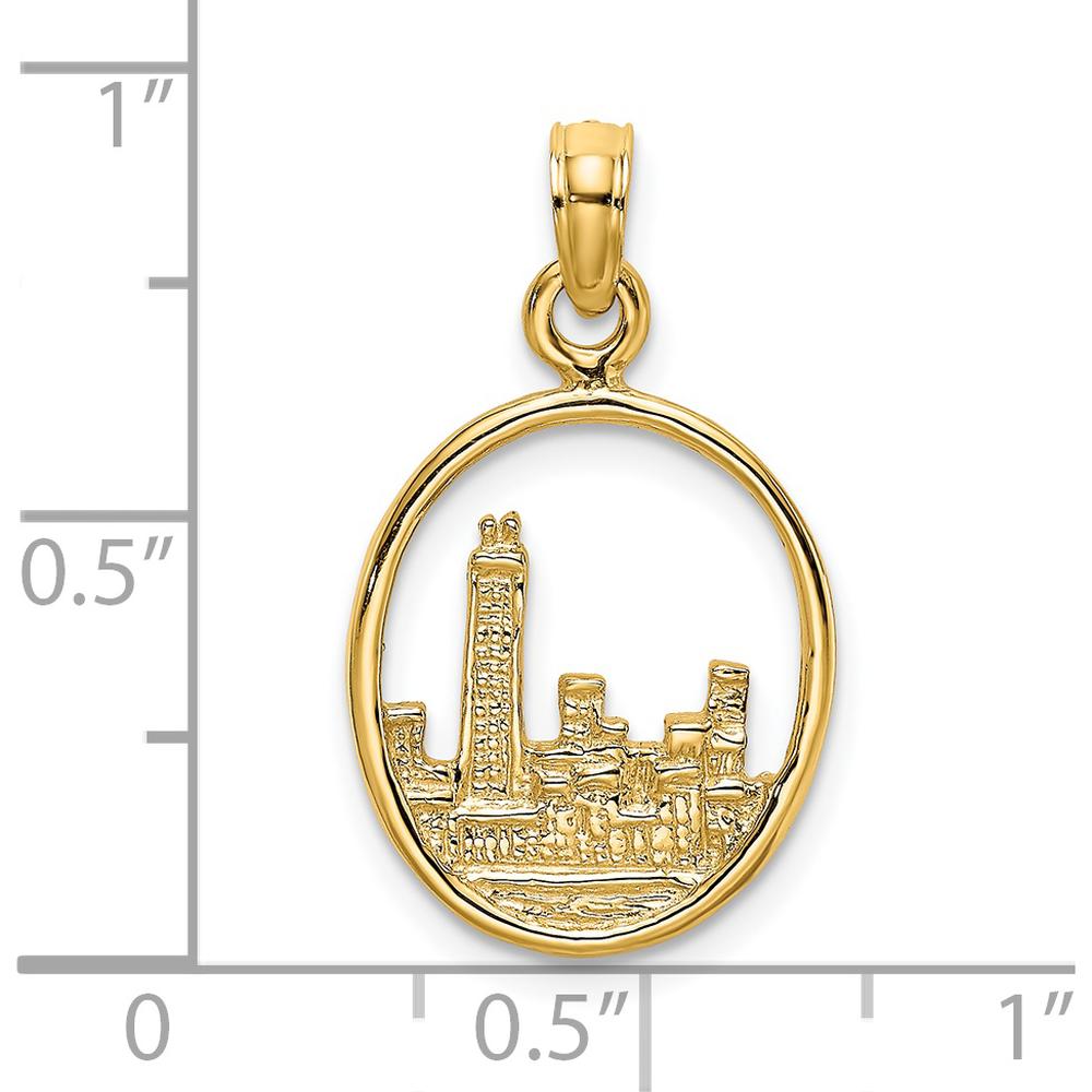 14K Yellow Gold Chicago Skyline Charm Pendant with Textured Finish by Oro Pregiato