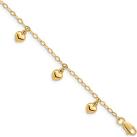 14K Yellow Gold Child’s Puffed Heart Charm Bracelet with Cable Chain by Oro Pregiato