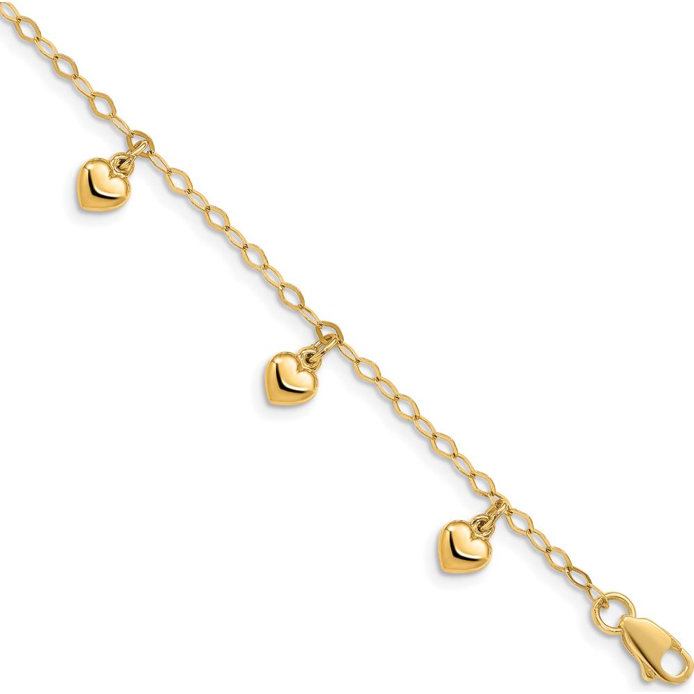 14K Yellow Gold Child’s Puffed Heart Charm Bracelet with Cable Chain by Oro Pregiato