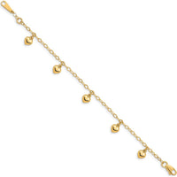 14K Yellow Gold Child’s Puffed Heart Charm Bracelet with Cable Chain by Oro Pregiato