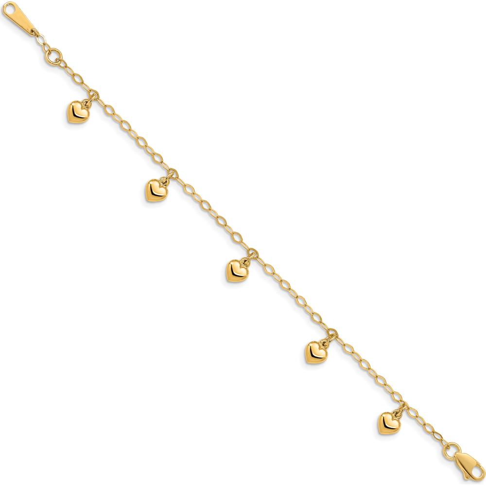 14K Yellow Gold Child’s Puffed Heart Charm Bracelet with Cable Chain by Oro Pregiato
