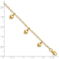 14K Yellow Gold Child’s Puffed Heart Charm Bracelet with Cable Chain by Oro Pregiato