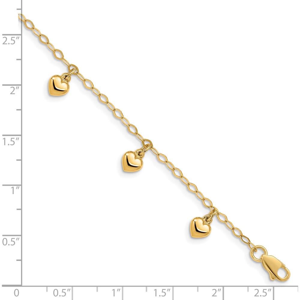 14K Yellow Gold Child’s Puffed Heart Charm Bracelet with Cable Chain by Oro Pregiato