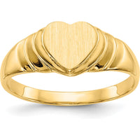 14K Yellow Gold Children’s Heart Signet Ring with Satin Finish - Engravable, Closed Back Design, Tapered Band by Oro Pregiato