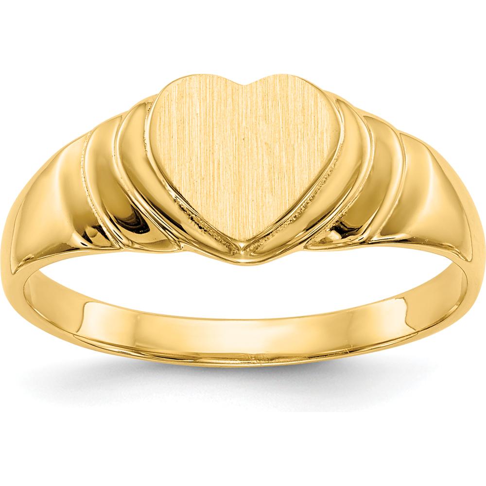 14K Yellow Gold Children’s Heart Signet Ring with Satin Finish - Engravable, Closed Back Design, Tapered Band by Oro Pregiato