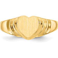 14K Yellow Gold Children’s Heart Signet Ring with Satin Finish - Engravable, Closed Back Design, Tapered Band by Oro Pregiato