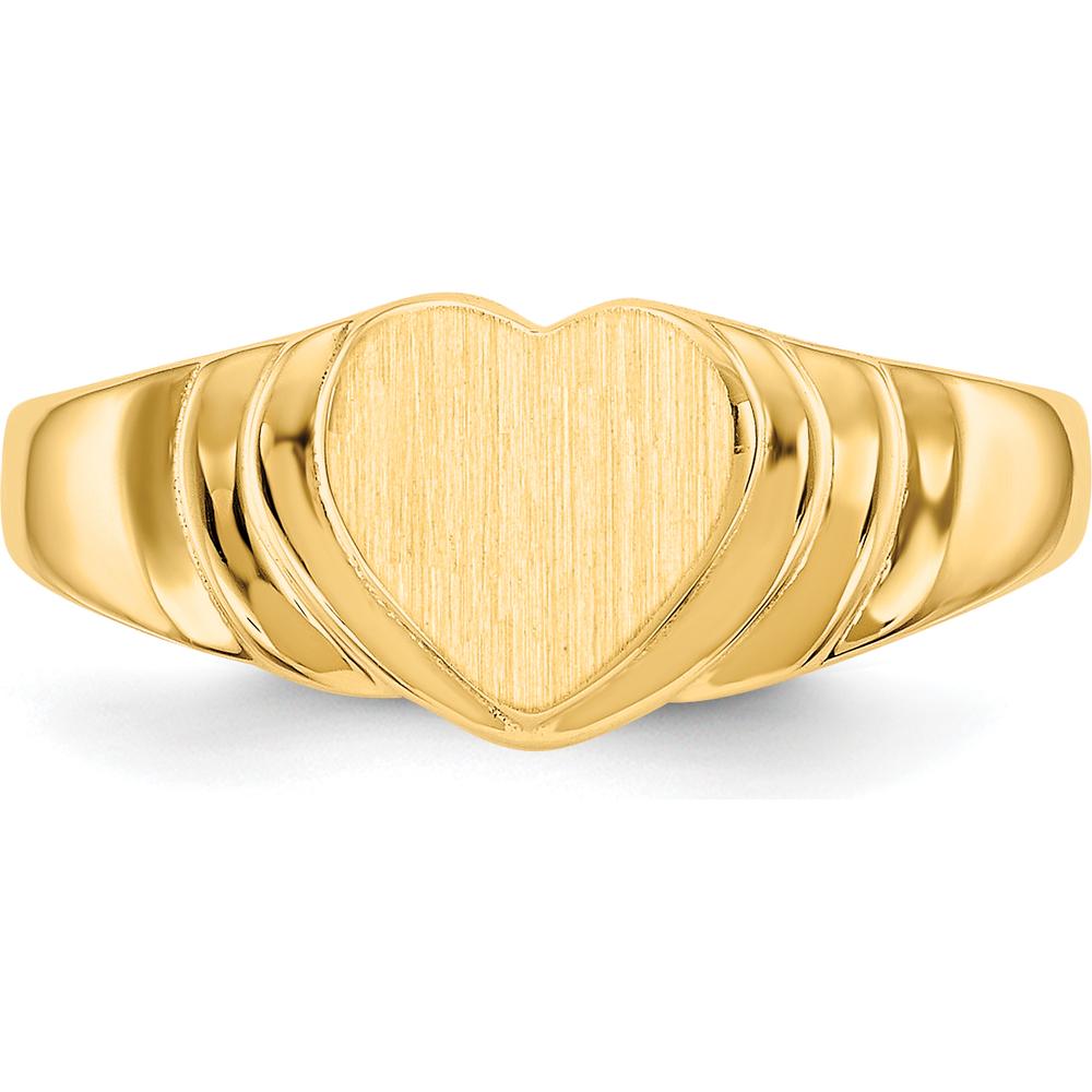 14K Yellow Gold Children’s Heart Signet Ring with Satin Finish - Engravable, Closed Back Design, Tapered Band by Oro Pregiato