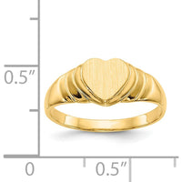 14K Yellow Gold Children’s Heart Signet Ring with Satin Finish - Engravable, Closed Back Design, Tapered Band by Oro Pregiato