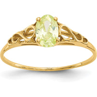 14K Yellow Gold Children's Ring with Oval Synthetic Peridot - 0.50 Carat Total Gem Weight by Oro Pregiato