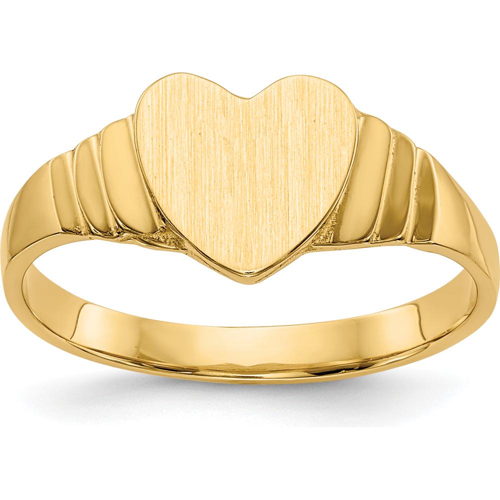 14K Yellow Gold Children's Satin Heart Signet Ring - Engravable 7mm Top by 0