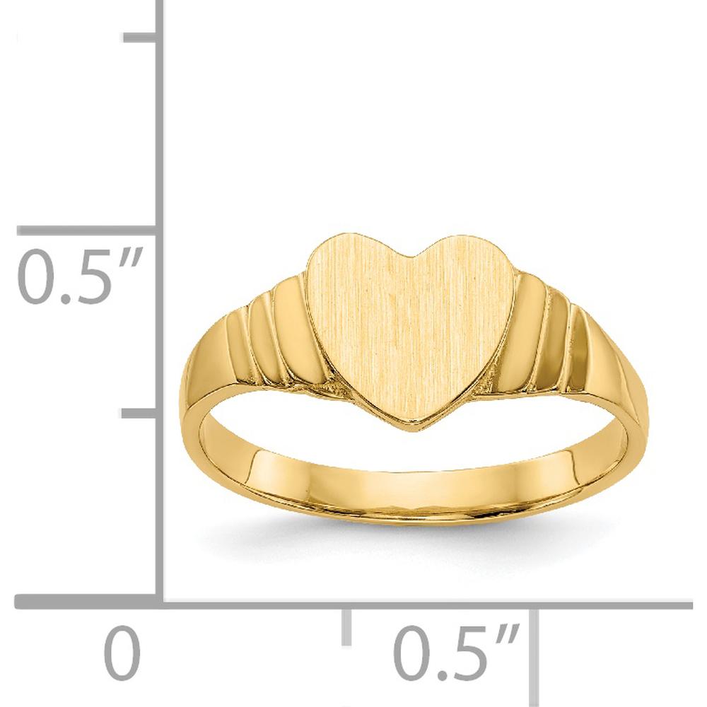 14K Yellow Gold Children's Satin Heart Signet Ring - Engravable 7mm Top by 0