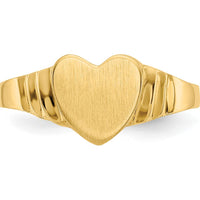 14K Yellow Gold Children's Satin Heart Signet Ring - Engravable 7mm Top by 0