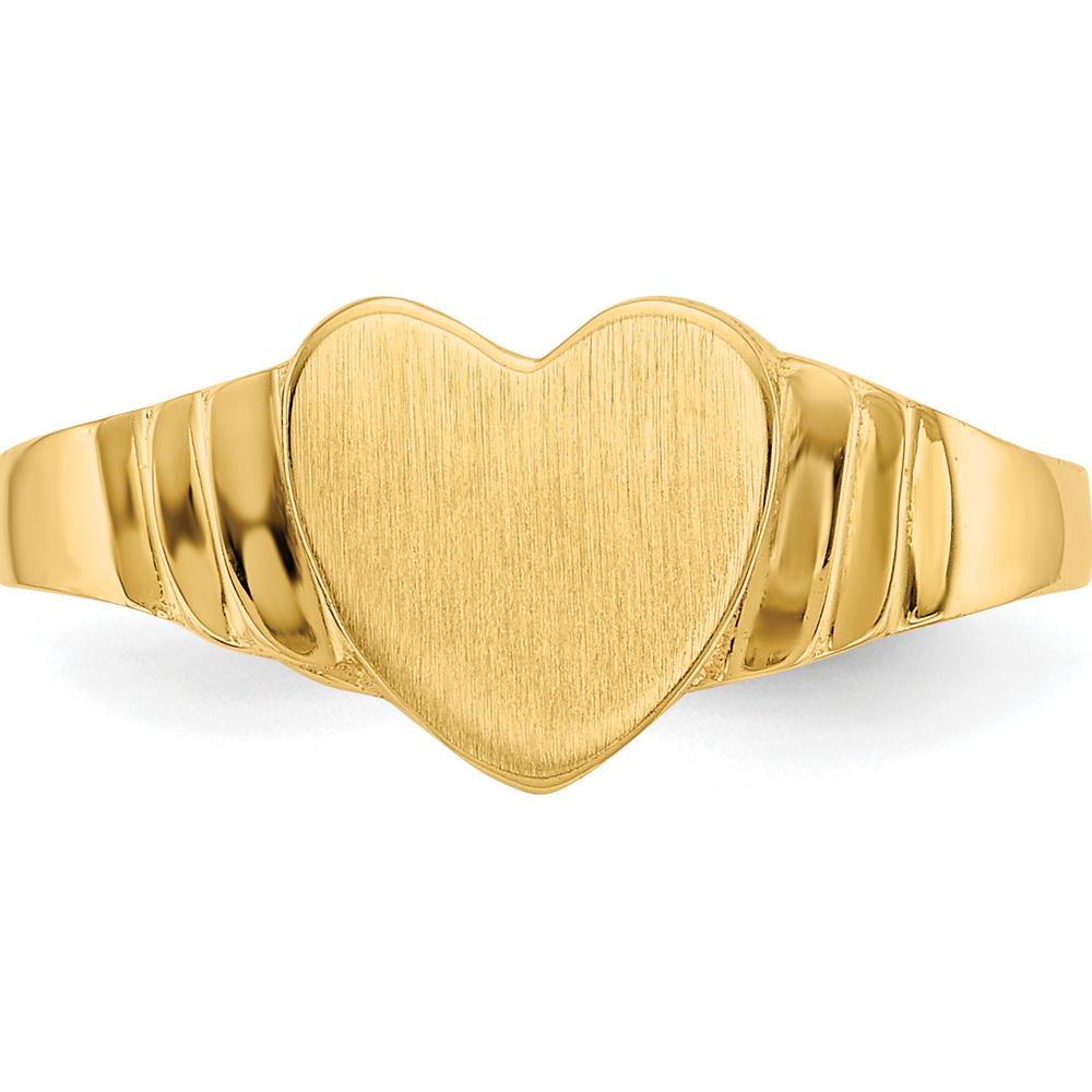 14K Yellow Gold Children's Satin Heart Signet Ring - Engravable 7mm Top by 0