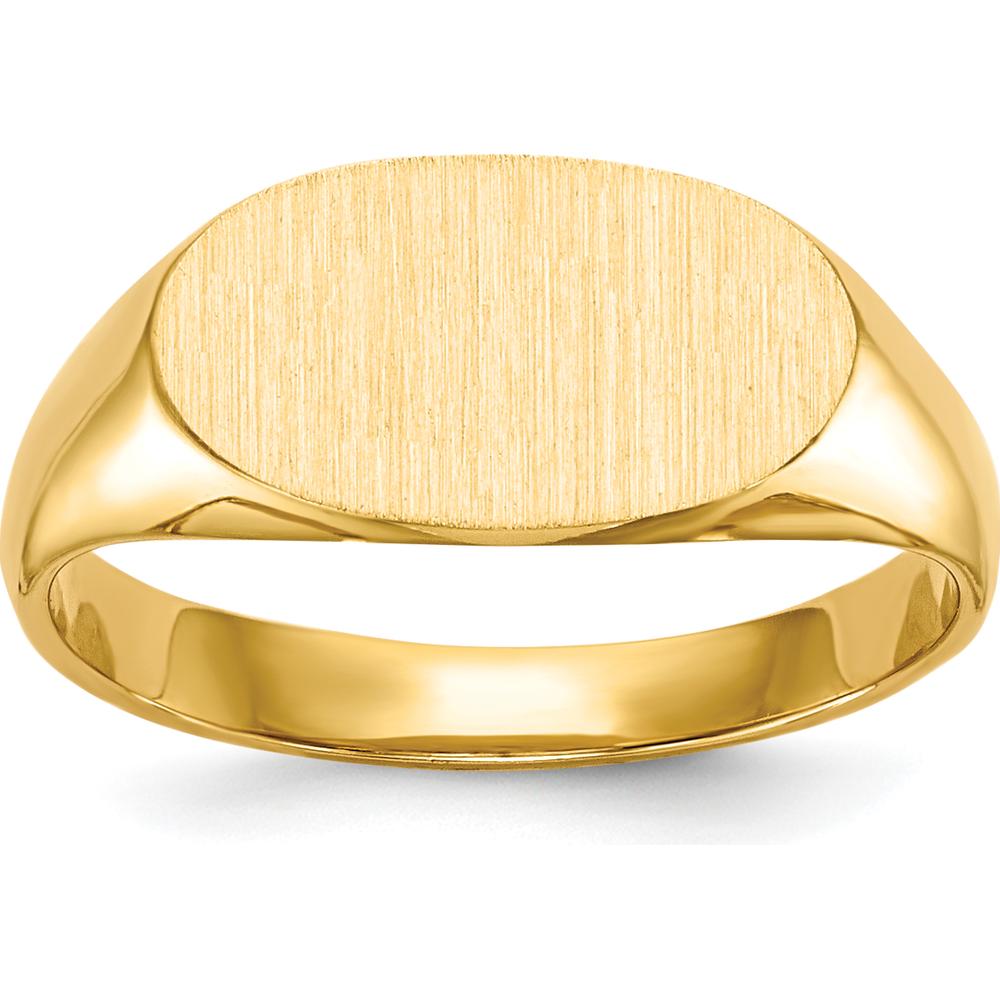 14K Yellow Gold Children's Signet Ring with Polished and Brushed Satin Finish - Engravable Top 6.25x11.5mm by 0