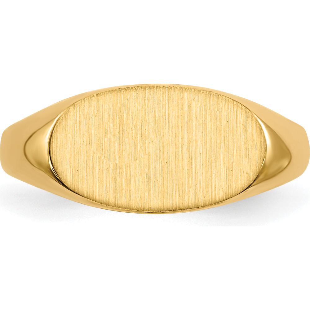 14K Yellow Gold Children's Signet Ring with Polished and Brushed Satin Finish - Engravable Top 6.25x11.5mm by 0