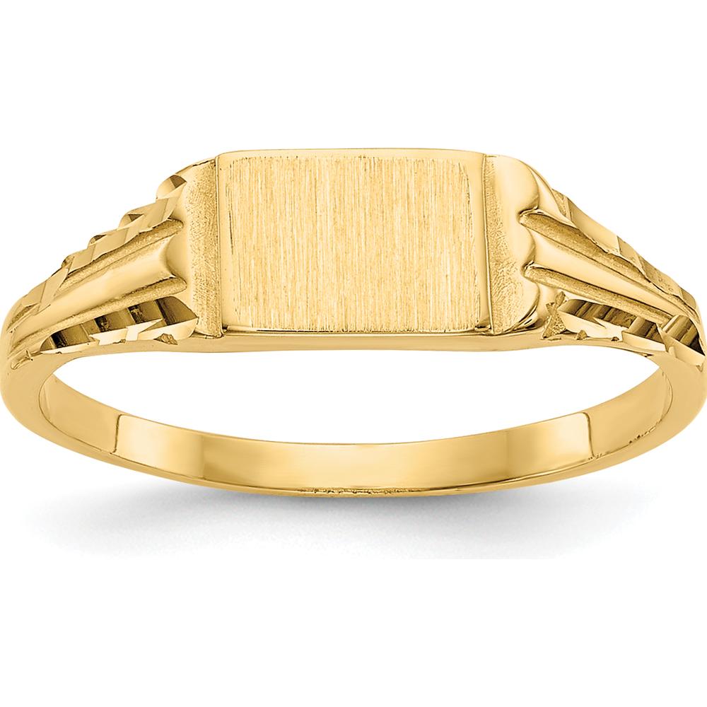 14K Yellow Gold Child's Diamond-Cut Engravable Signet Ring by 0