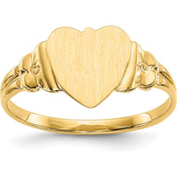 14K Yellow Gold Child's Heart Signet Ring with Satin Finish - 8.0x8.5mm by Oro Pregiato