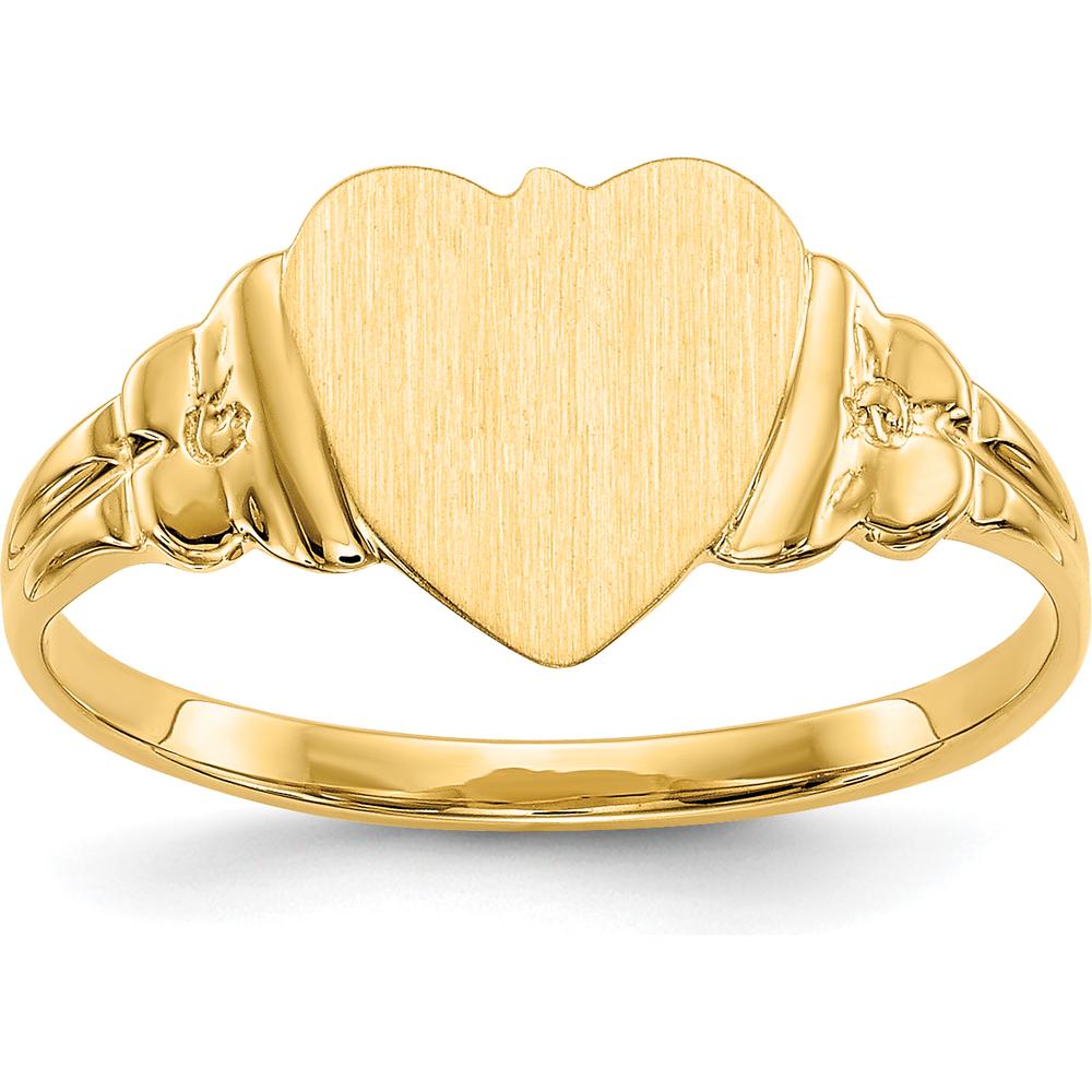 14K Yellow Gold Child's Heart Signet Ring with Satin Finish - 8.0x8.5mm by Oro Pregiato