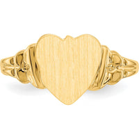 14K Yellow Gold Child's Heart Signet Ring with Satin Finish - 8.0x8.5mm by Oro Pregiato