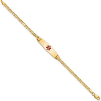 14K Yellow Gold Child's Medical ID Bracelet with Red Enamel Medical Alert Charm - 6" Length by Oro Pregiato