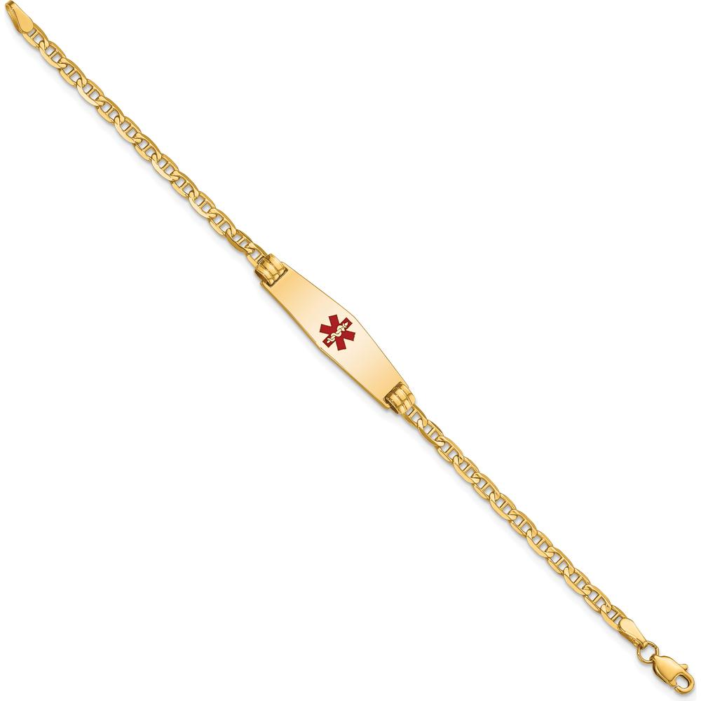 14K Yellow Gold Child's Medical ID Bracelet with Red Enamel Medical Alert Charm - 6" Length by Oro Pregiato