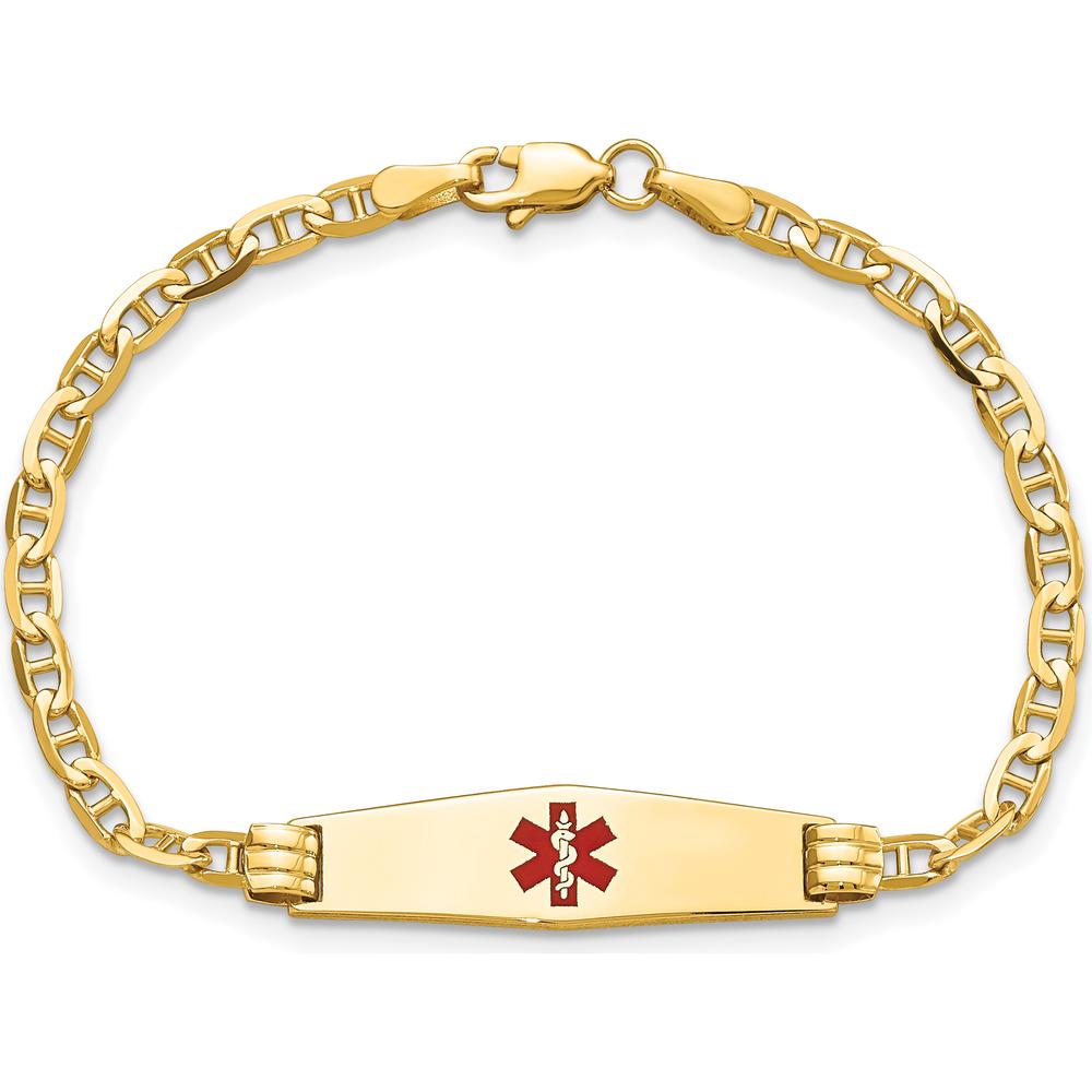 14K Yellow Gold Child's Medical ID Bracelet with Red Enamel Medical Alert Charm - 6" Length by Oro Pregiato