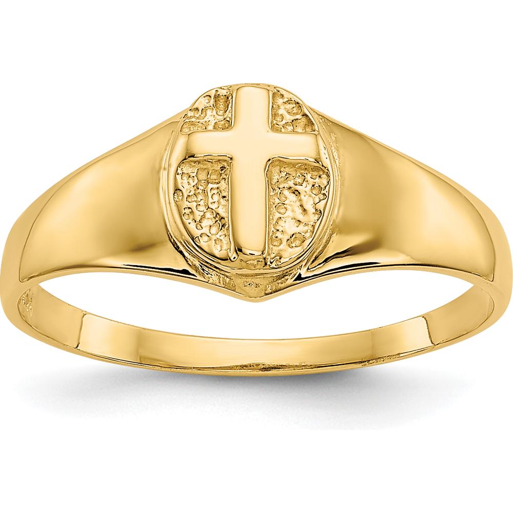 14K Yellow Gold Child's Polished Open Cross Ring - Tapered Band Design by 0
