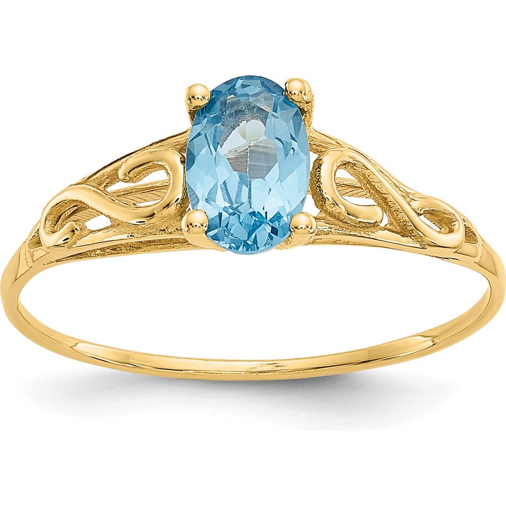14K Yellow Gold Child's Ring with Oval Synthetic Blue Zircon - 0.72 Carat Total Gem Weight by Oro Pregiato