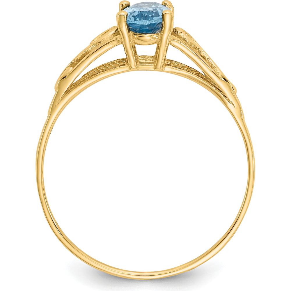 14K Yellow Gold Child's Ring with Oval Synthetic Blue Zircon - 0.72 Carat Total Gem Weight by Oro Pregiato