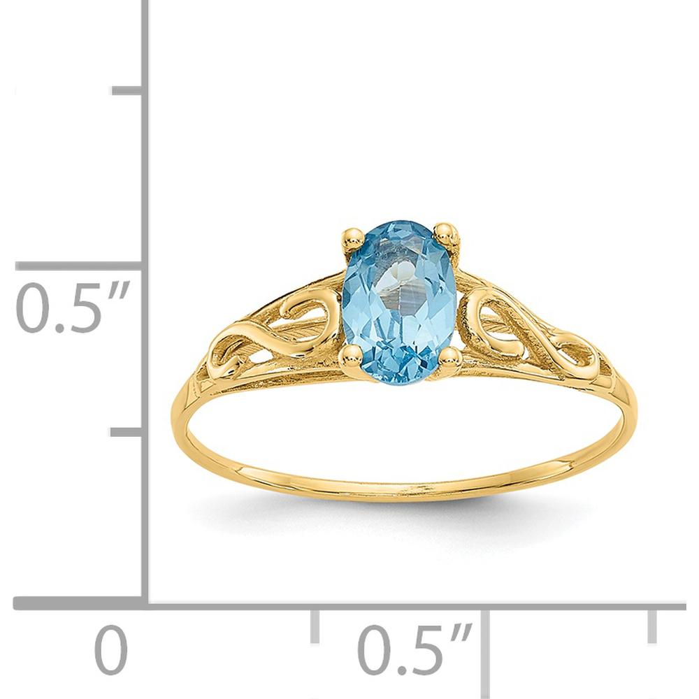 14K Yellow Gold Child's Ring with Oval Synthetic Blue Zircon - 0.72 Carat Total Gem Weight by Oro Pregiato