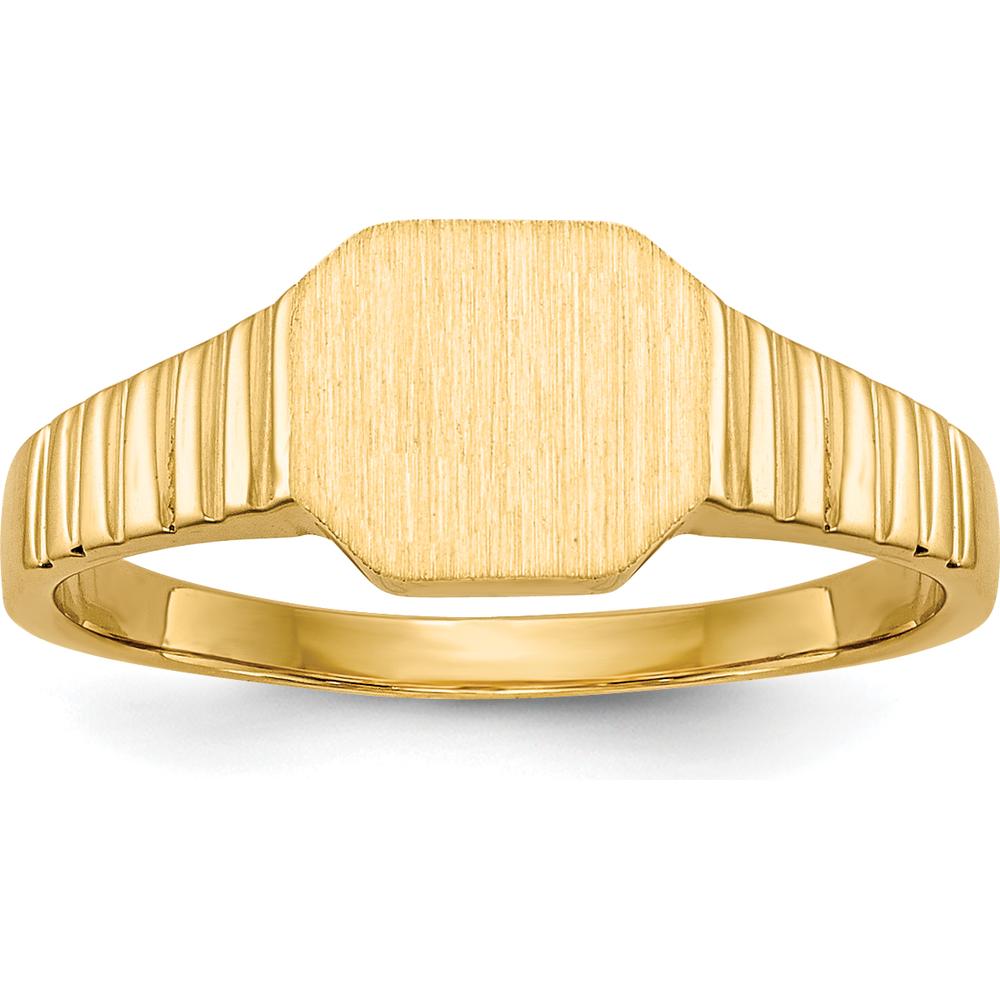 14K Yellow Gold Child's Satin Finish Open Back Signet Ring - Engravable 7.5x6.0mm by 0