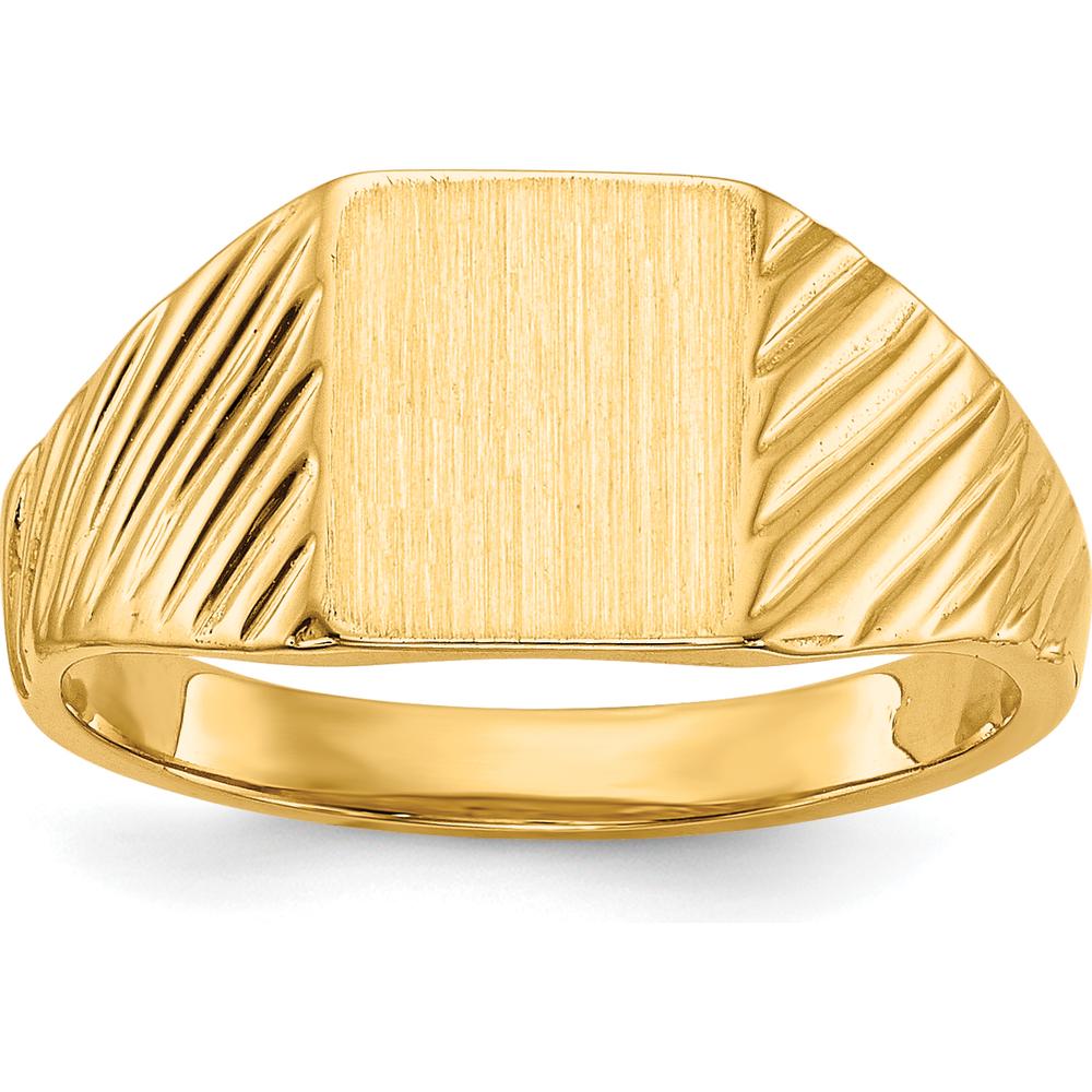 14K Yellow Gold Child's Signet Ring with Polished & Brushed Finish - Custom Engravable by 0