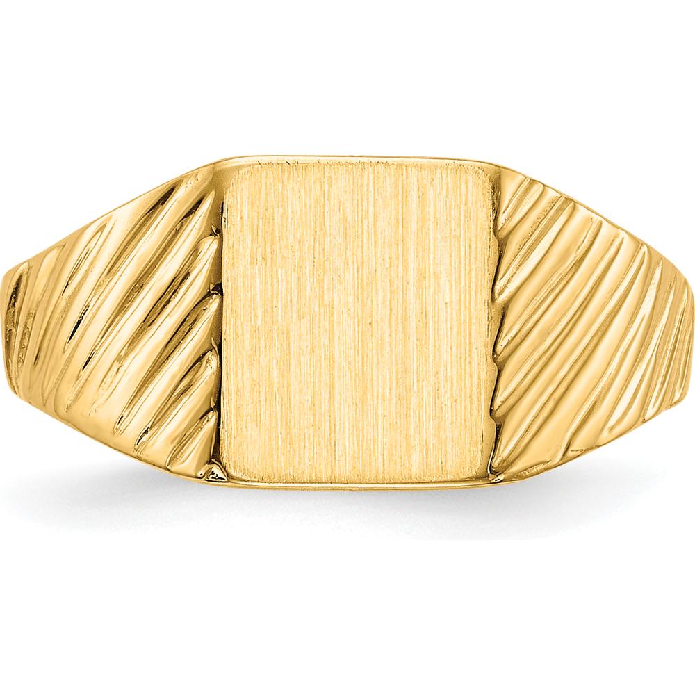 14K Yellow Gold Child's Signet Ring with Polished & Brushed Finish - Custom Engravable by 0