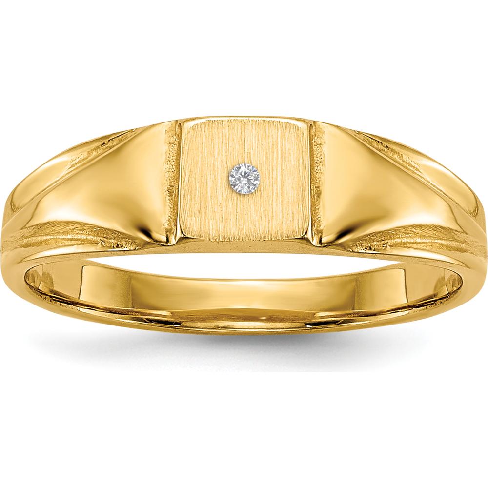 14K Yellow Gold Child's Signet Ring with Round Diamond - 0.004 Carat Total Diamond Weight by 0
