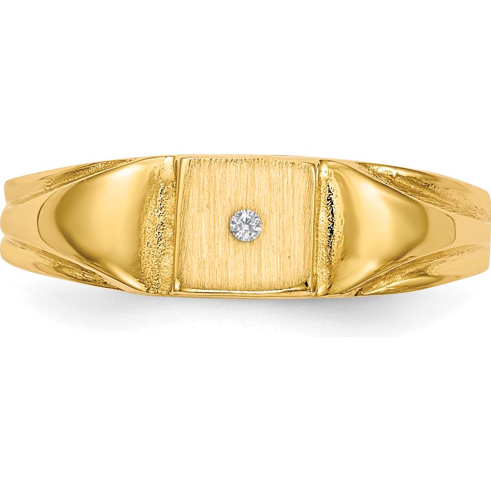 14K Yellow Gold Child's Signet Ring with Round Diamond - 0.004 Carat Total Diamond Weight by 0