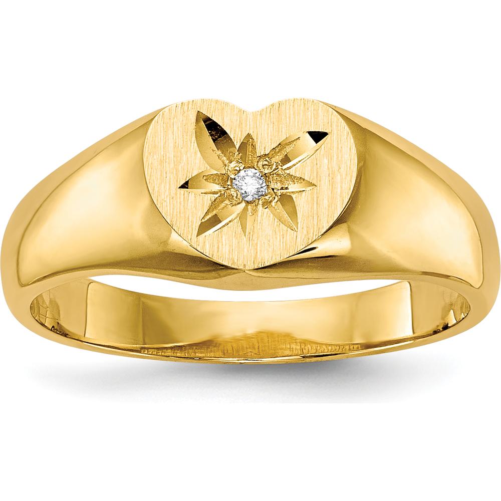 14K Yellow Gold Child's Signet Ring with Round Diamond Accent - 0.004 Carat Total Diamond Weight by 0
