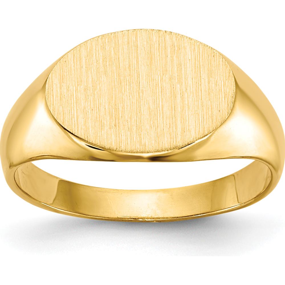 14K Yellow Gold Child's Signet Ring with Satin and Polished Finish - 11.0x7.5mm Top by 0