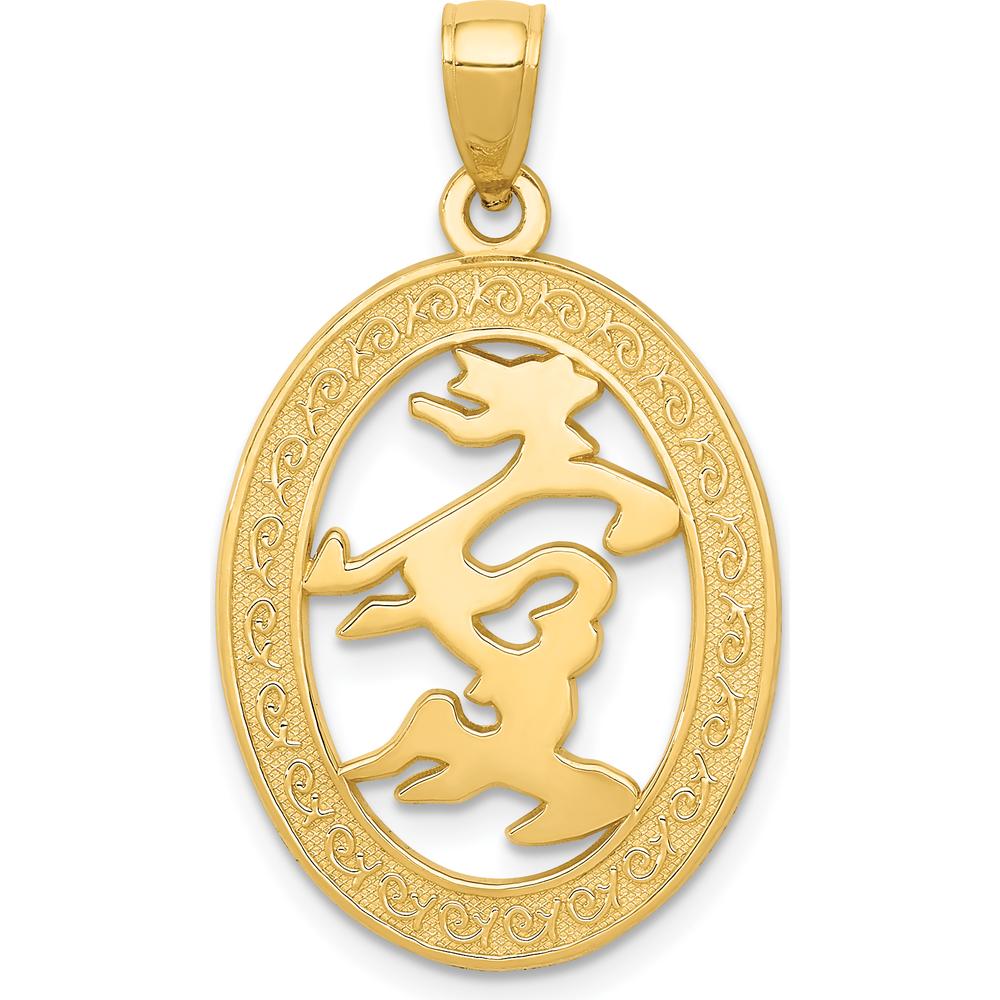 14K Yellow Gold Chinese Happiness Symbol Pendant in Oval Frame - 32mm Length by Oro Pregiato